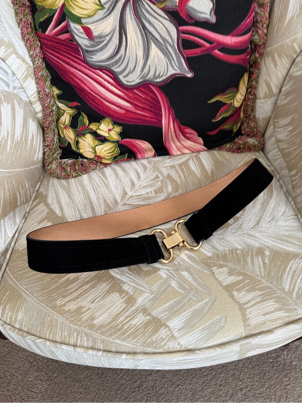 Black Velvet Women's Belt with Gold Buckle
